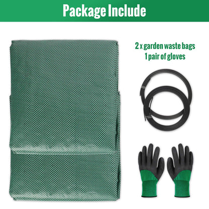JARDILIFE Garden Waste Bags Heavy Duty 200 300 Litre 2 Pack, Reusable Garden Sacks with 1 Pair of Gardening Work Gloves, Tools Bags for Garden Waste Plant Waste Grass Leaves (200L*300L)