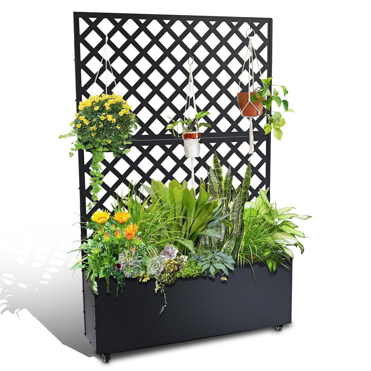 SierraSquad 70.9" x 46.5" x 11.8" Metal Raised Garden Bed with Trellis – Galvanized Planter Box with Drainage Holes & Privacy Screen for Patio, Balcony, Outdoor – Black