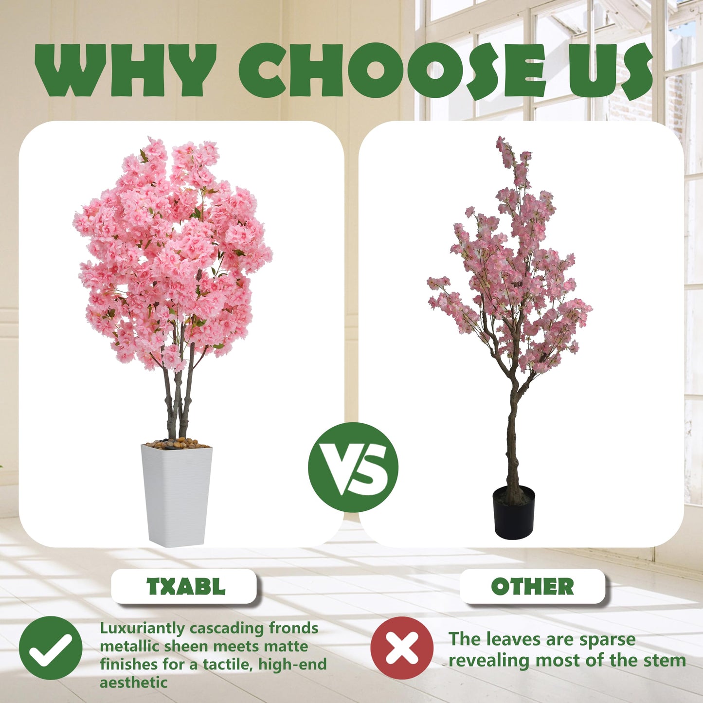 Artificial Cherry Blossom Tree 5FT Tall Pink Fake Sakura Flowers Tree, Fake Plants Indoor Decor for Spring Living Room Home House Entryway Bedroom Office Inside Wedding Party Valentine's Day