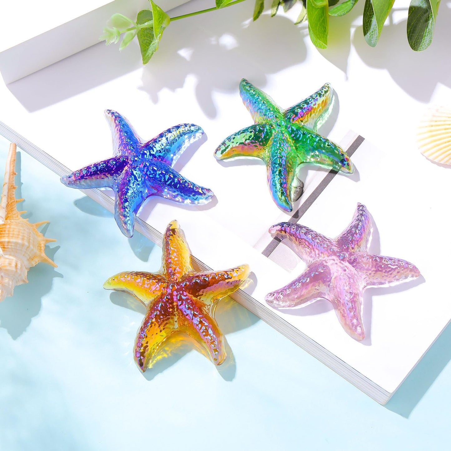 Movdyka 4pcs Starfish Crystal Figurine Desk Decor Handmade Blown Glass