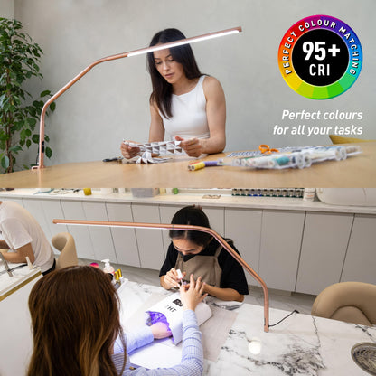 Daylight Slimline 4™ LED Table Lamp in Rose Gold - 6,000K, 3,200 Lux, 4 Brightness Levels, USB-C Charging Port, Anti-Glare Diffuser, Flexible Design, Art & Craft, Sewing, Nail Salon