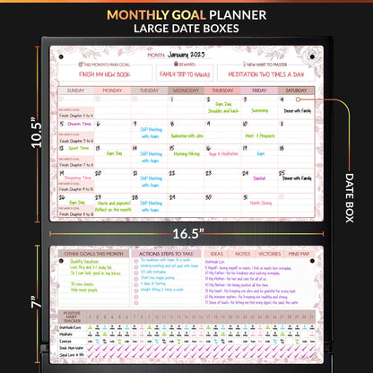 Magnetic Whiteboard for Fridge - Large Dry Erase Calendar for Wall | 3 Magnetic Dry Erase Board 10.5" x 16.5" & 7" x 16.5", Monthly Goal Setting & Habit Tracker, 5 Markers and 6 Adhesive Hooks