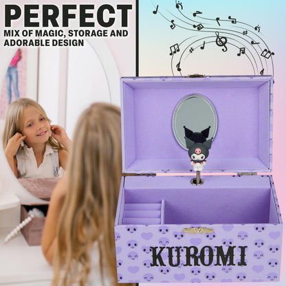 Hello Kitty Sanrio Kuromi Musical Jewelry Box for Girls Teens Women Kawaii Wind Up Music Box Jewelry Organizer Ring Holder Gifts for Women (Purple Kuromi)