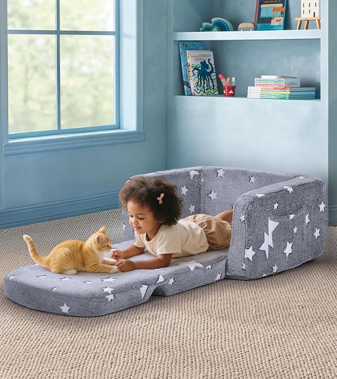 Kids Couch, 2-in-1 Soft Toddler Couch Fold Out