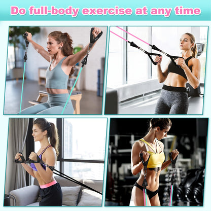 Besloor Resistance Band Set. Exercise Bands with Handles, Door Anchor and Ankle Strap. Home Gym, Supports Full-Body Workouts - with Training Guide and Fitness Video (Pink)