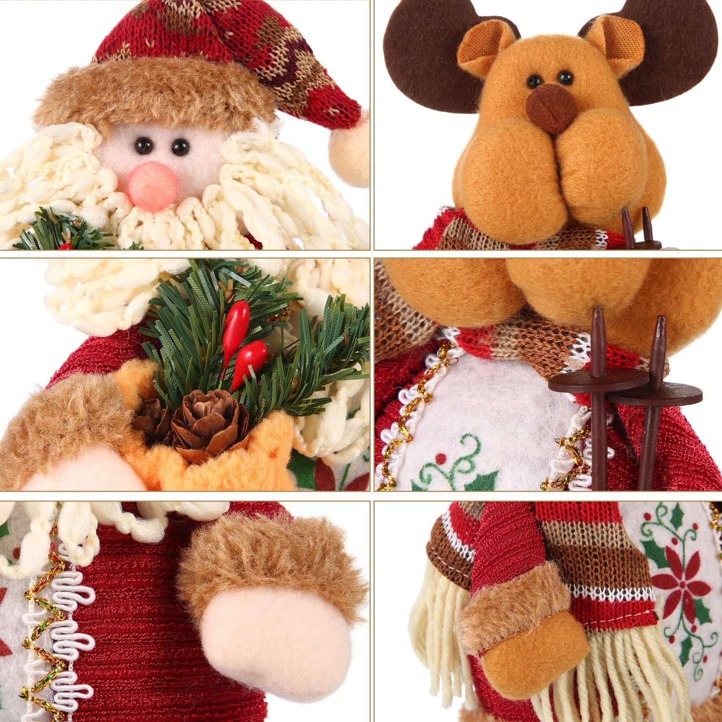 Sumind 3 Pcs Christmas Sitting Doll Santa Claus Snowman Reindeer Sitter Christmas Ornament with Long Legs Xmas Figurines Plush for Table Fireplace Home Decoration