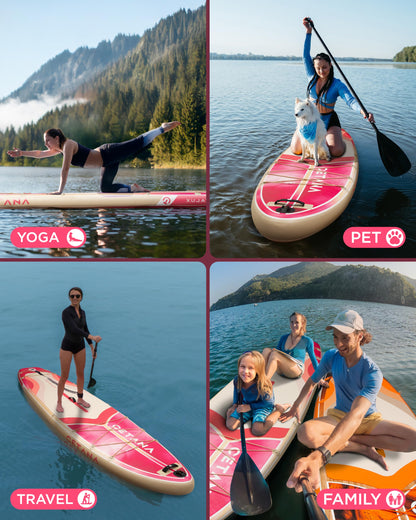 CETANA 11'6×35" Extra Wide Inflatable Paddle Board,Stand Up Paddle Board for Beginner,450lb Capacity SUP for Family with Safety Leash,100L Bag,3 Removable Fins,Dual-Action Pump& Floating Paddle