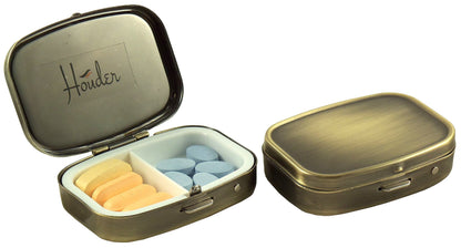 Classy Brass Pill Box - Decorative Pill Case with Gift Box - Carry Your Meds in Style (Rectangular)