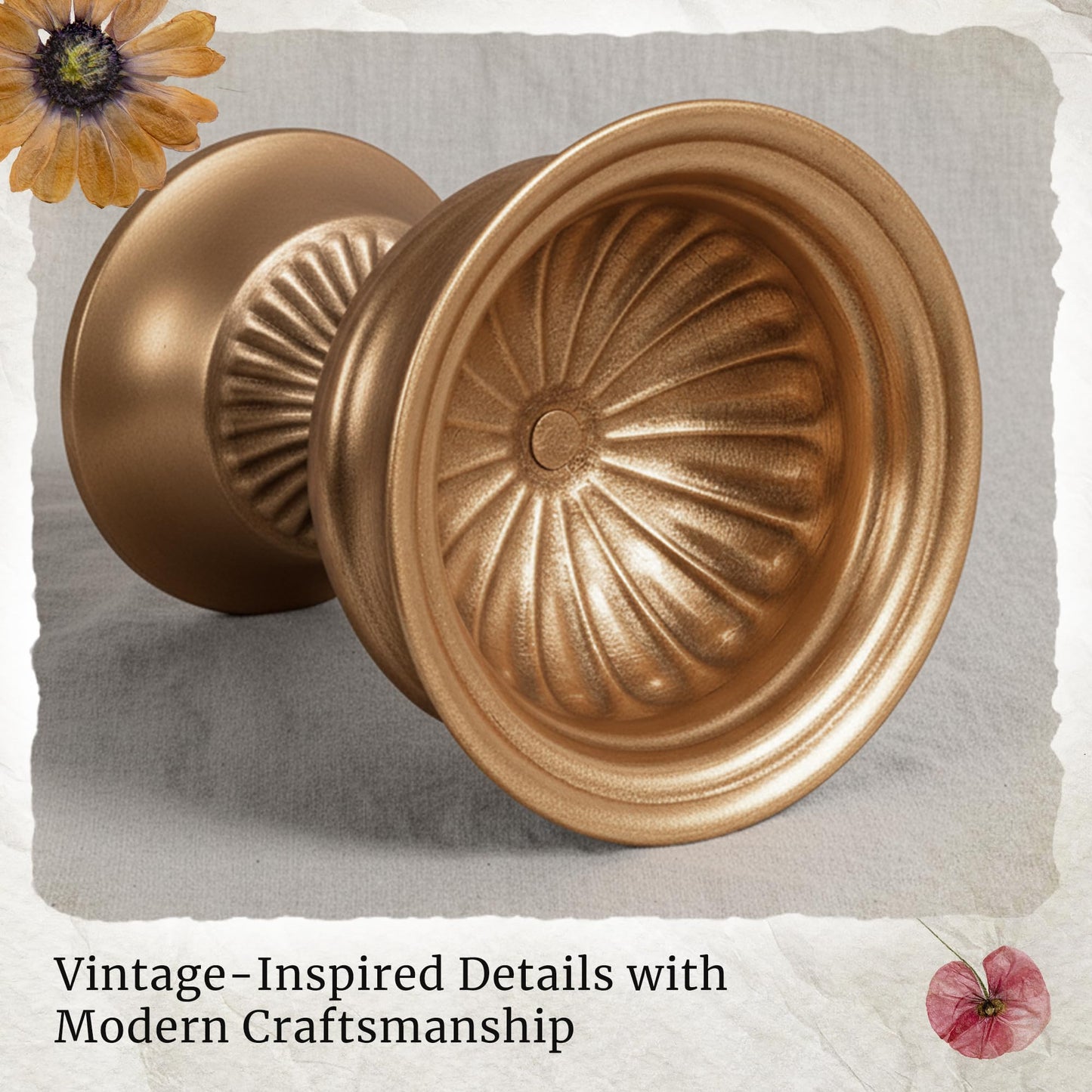 WORTH Small Urn Vases for Centerpieces Set of 2, Classic Metal Trumpet Flower Pots for Table, Bowl Vase for Wedding Party Event Home Deco (Golden, 7.8" Dia x 6.1" H), Smooth, Non-Aged Finish