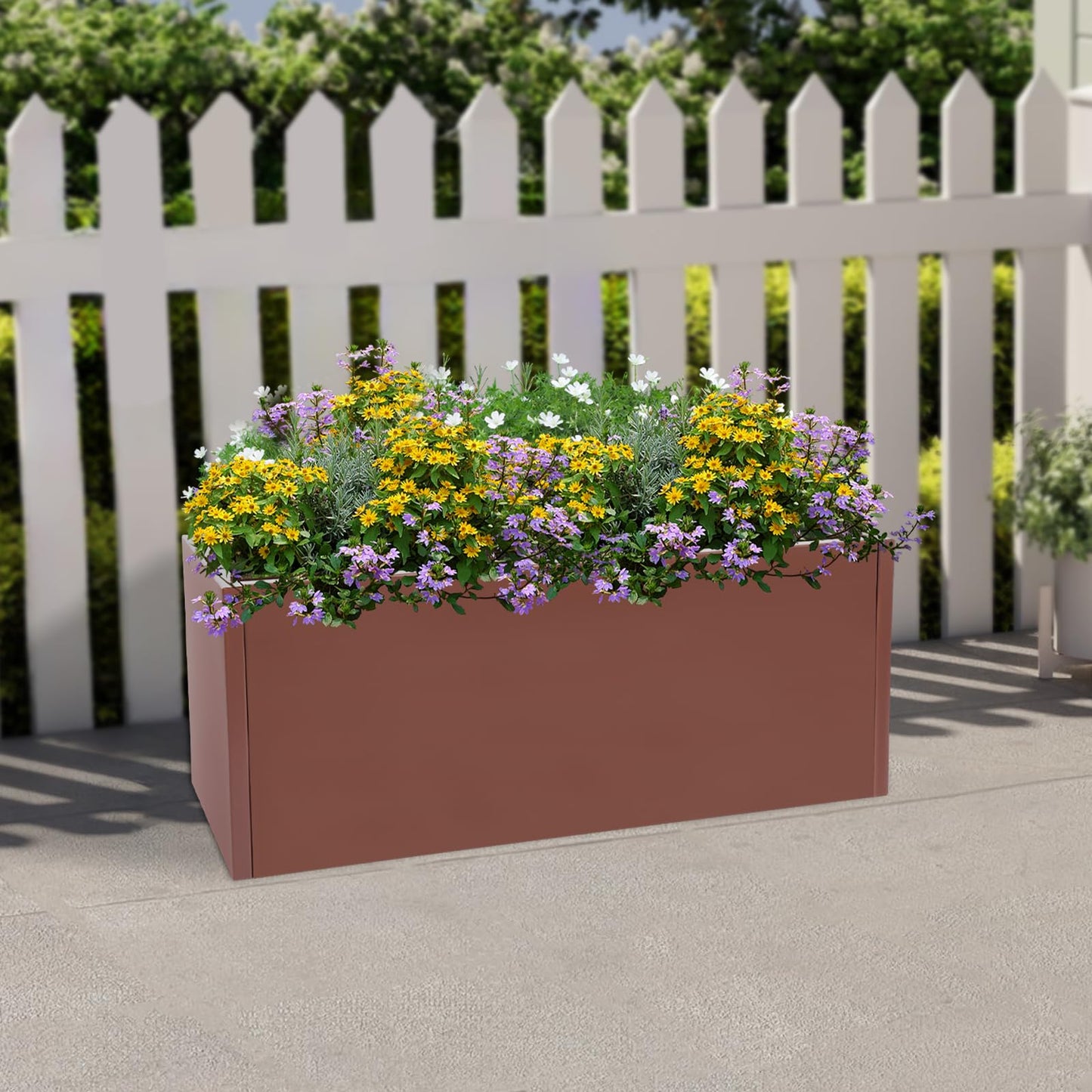 TFCFL Large Planter Box, Rectangular Steel Raised Garden Bed with Drainage, Outdoor Indoor Flower Pot for Balcony Patio, Heavy Duty Plant Container for Gardens, Halls, Terraces 38x15x15 Inch（Brown）