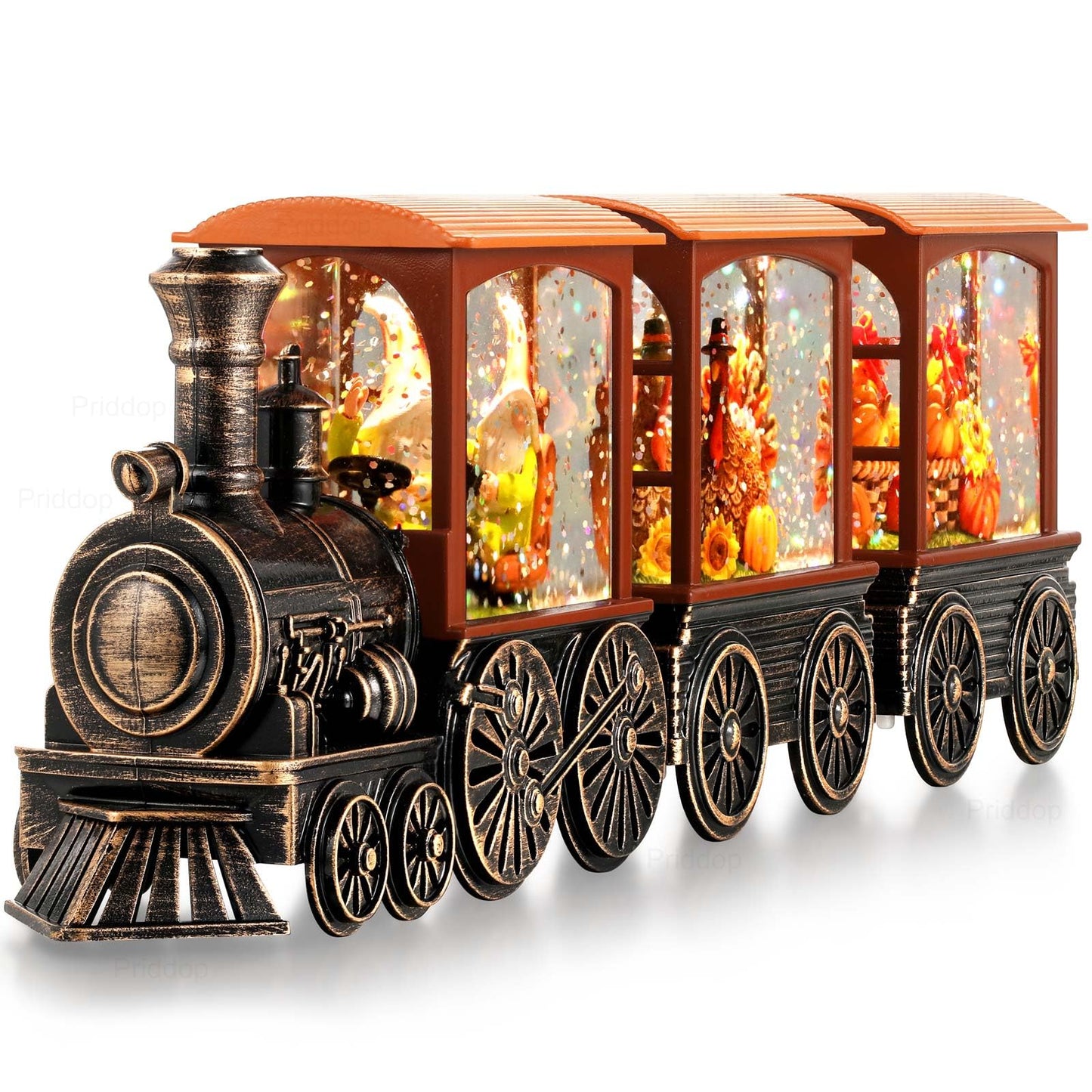 Priddop Fall Snow Globe Train Gnome Turkey Pumpkin Classic Relief Texture Battery Powered LED Glitter Fall Decorations for Home Autumn Harvest Thanksgiving Gifts