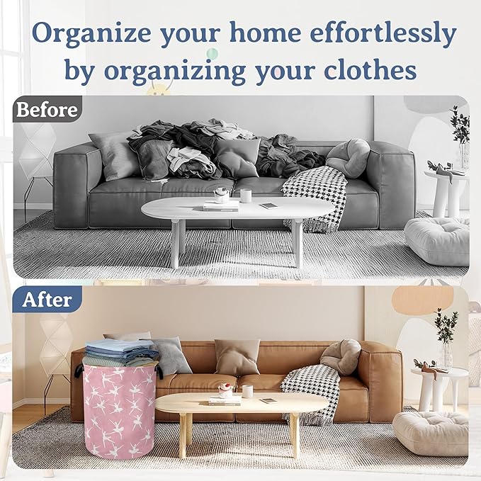 Cute Ballet Dancer Laundry Basket, Foldable Oxford Cloth Pink Laundry Hamper