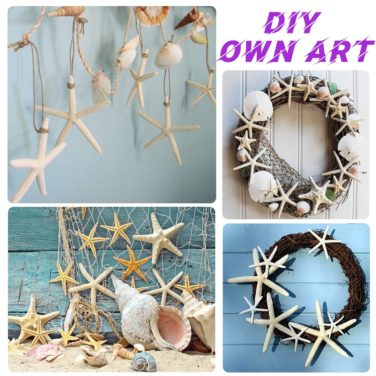 Christmas Starfish Tree Ornaments, 15pcs 2.3-4.3 Inch Hanging Star Fish Shells Decor for Crafts, Sea Stars for Beach Holiday Wedding Party Decorations