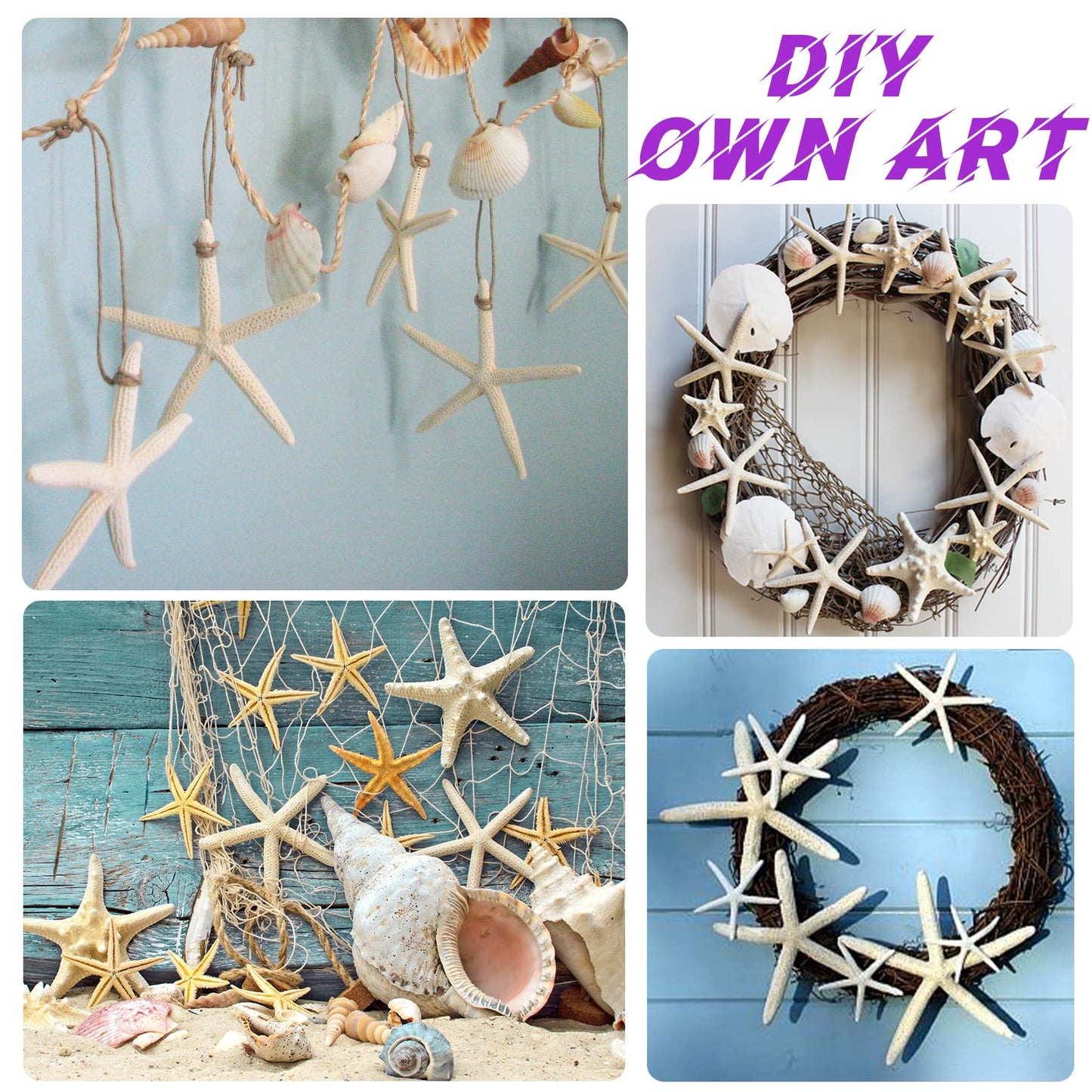 Christmas Starfish Tree Ornaments, 15pcs 2.3-4.3 Inch Hanging Star Fish Shells Decor for Crafts, Sea Stars for Beach Holiday Wedding Party Decorations