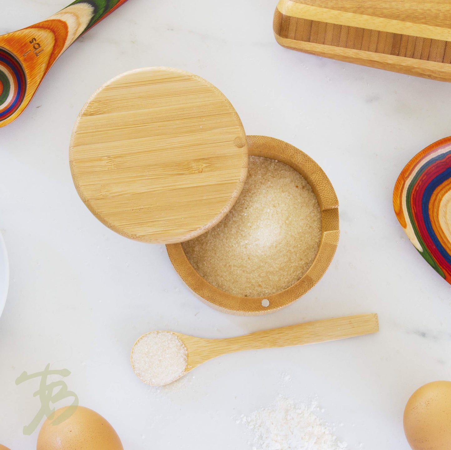Totally Bamboo Little Dipper Salt Cellar Bamboo Storage Box with Magnetic Swivel Lid, 6 Ounce Capacity, Includes Salt Spoon
