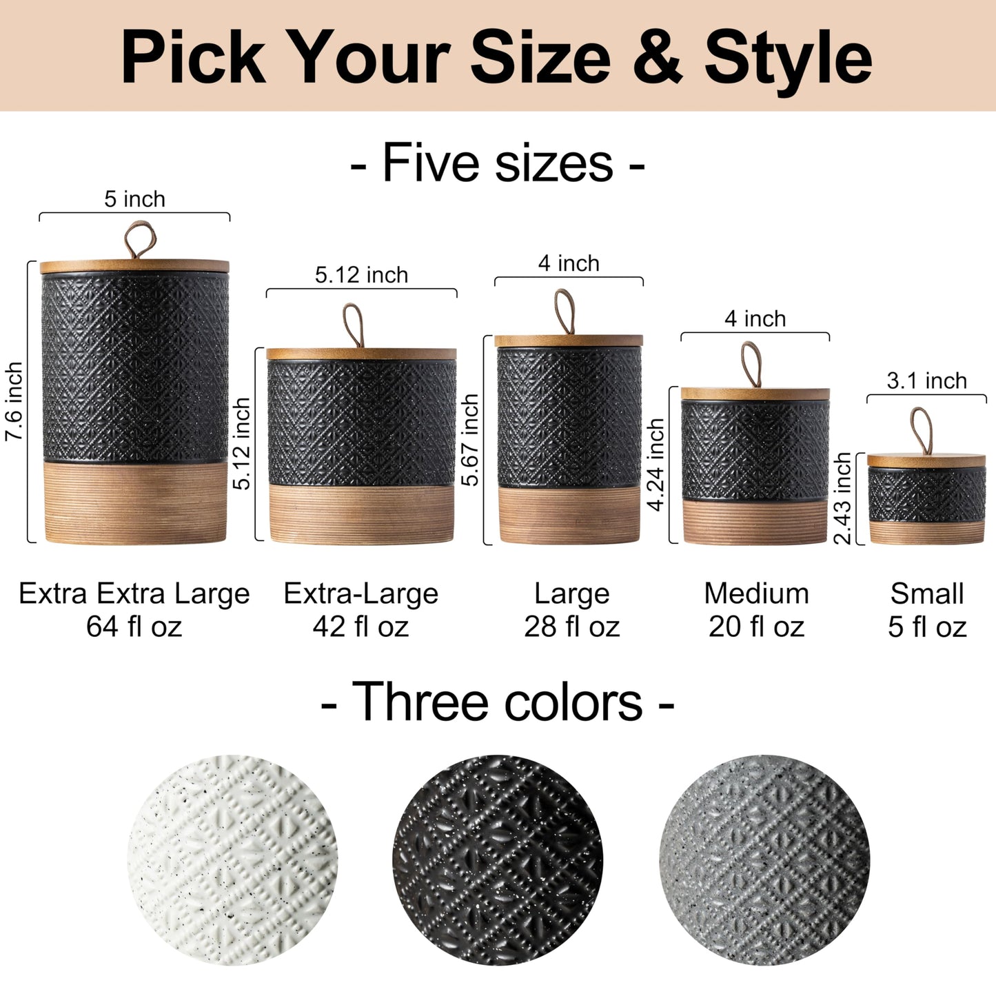 Miamolo Mini Ceramic Jars with Airtight Lid, Coffee Container Canister Kitchen Food Storage Jar with Lid for Spice Sugar Tea Bag, Stackable Decorative Jars for Countertop, Pantry, Black & 5 fl.oz