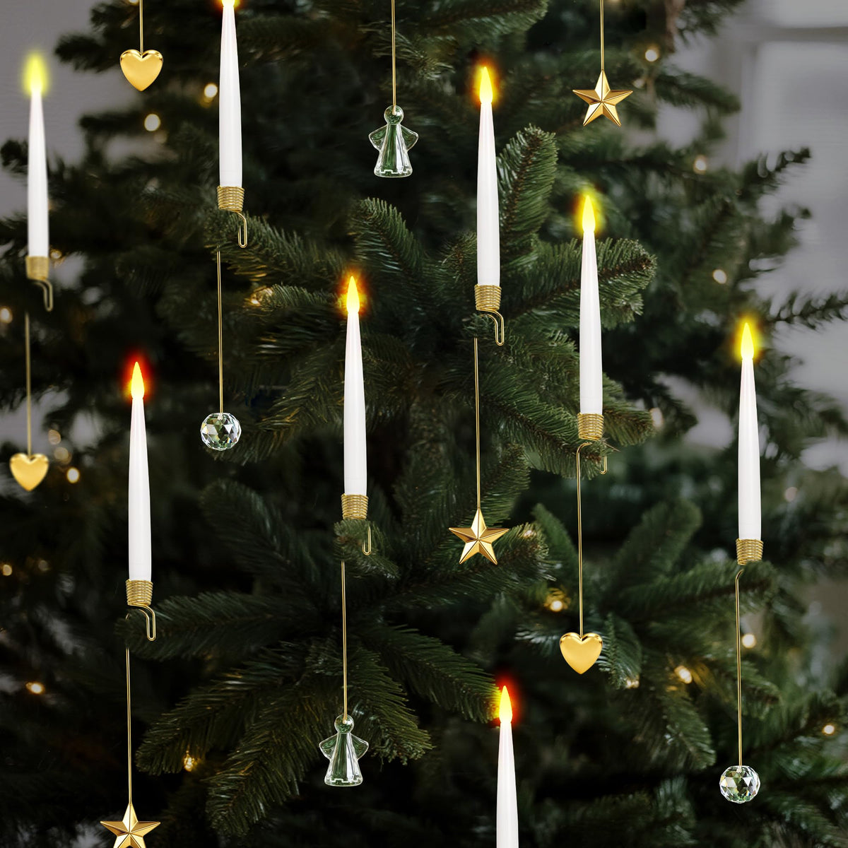 Christmas Tree Candles, 10 Pack Flameless Taper Candles for Christmas Tree Decor, Fake LED Candle Battery Operated with Remote for Xmas Wedding Home Gift with Gold Star Hook