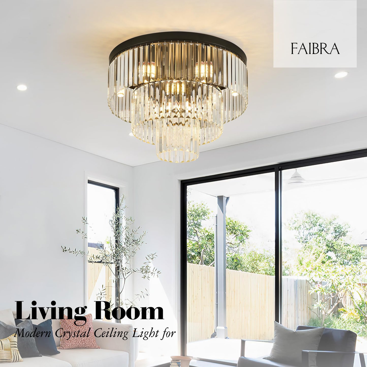 Faibra 21.65" Black Crystal Ceiling Light 10-Light Modern Crystal Ceiling Light Fixture 3-Tier Luxury K9 Crystal Ceiling Light,for Dining Room Kitchen Island Living Room Bedroom