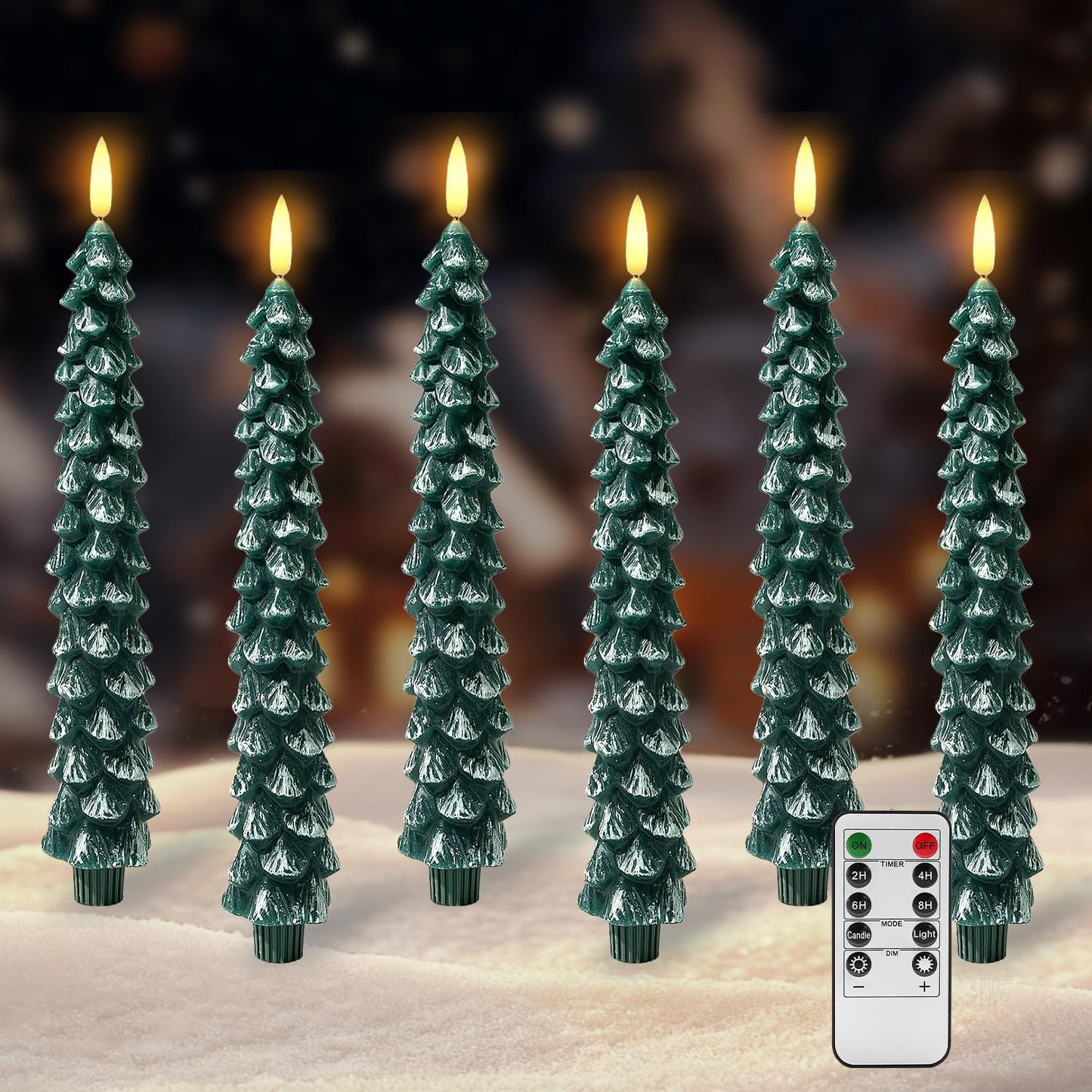 ilifemate Christmas Tree Candles Lights with Timer, Flameless LED Candles with Remote, 2 Modes & Brightness, Battery Operated Christmas Decorations for Holiday Party & Home Decor 6 Pcs