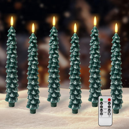 ilifemate Christmas Tree Candles Lights with Timer, Flameless LED Candles with Remote, 2 Modes & Brightness, Battery Operated Christmas Decorations for Holiday Party & Home Decor 6 Pcs