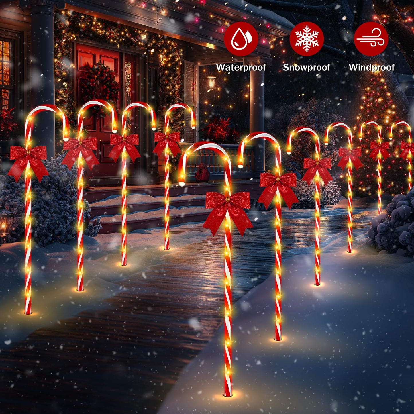 Christmas Candy Cane Pathway Lights, 24PCS 240 LED Christmas Lights Outdoor Decorations with Red Bow Waterproof, 8 Modes Timer Remote Walkway for Xmas Home Yard Lawn Patio Decor