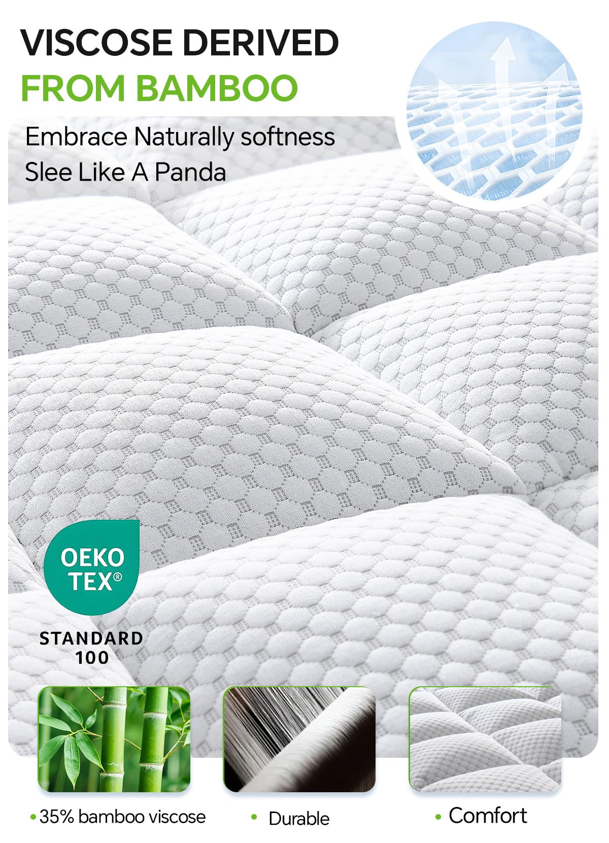 BEDELITE Queen Mattress Topper 3 Inch Thick Mattress Pad, Plush Pillow Top Bed Cover with Elastic Deep Pockets Up to 6-24 Inch for Pressure Relief, Shredded Memory Foam Filling