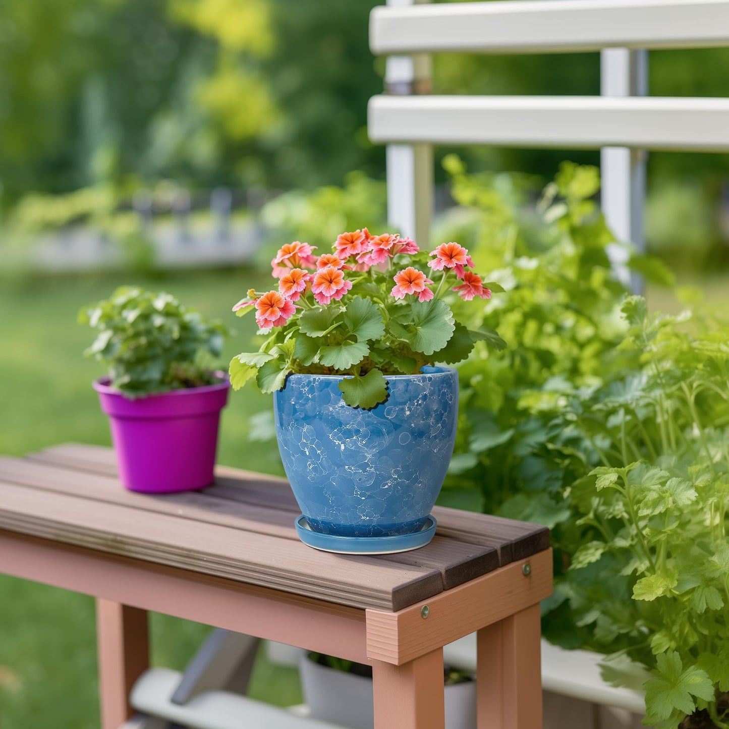 EPFamily 6 Inch Ceramic Plant Pot - Ceramic Planters with Drainage Hole and Saucer, Round Decorative Planter, Modern Planters for Indoor Outdoor Plants, Desk Office Decor, Housewarming Gifts, Blue