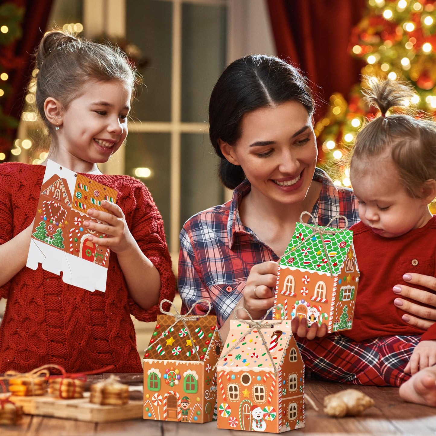Zhanmai 48 Pcs Christmas Treat Boxes Candy Gingerbread House Mini Christmas Party Favor Box Small Paperboard Gift Container for Xmas Holiday Party Treat Cookie Goodie Snack Gift Packaging