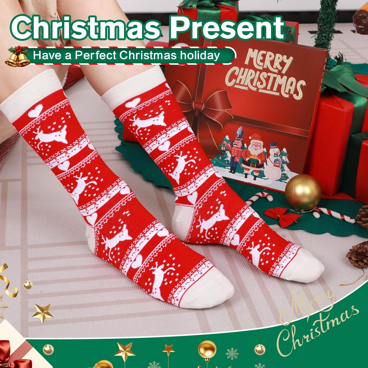 BIRCEN Mens Funny Socks Christmas Socks for Men Women Colorful Fun Novelty Crew Patterned Socks 6 Pairs US 7-13