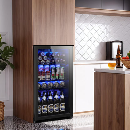 Tehanld Beverage Fridge, 130 Can Mini Fridge With Glass Door, Beverage Cooler Refrigerator, Wine Drink Beer Cooler, Adjustable Shelves & Digital Temperature Display