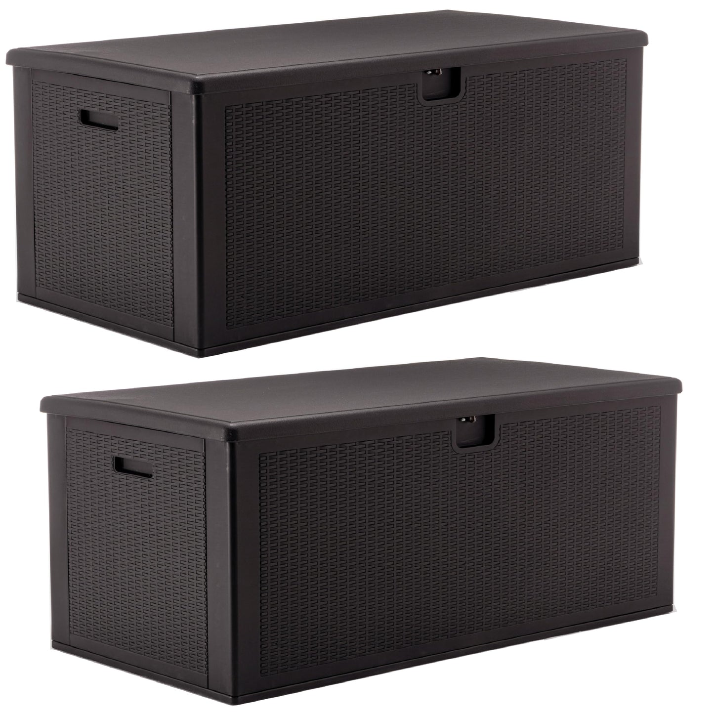 BTExpert Set of 2, 150 Gallon Extra Large Deck Box Outdoor Storage Container for Patio Furniture Cushions Garden Tools Pool Supplies Sports Equipment Waterproof Lockable Steel Rod Metal insert