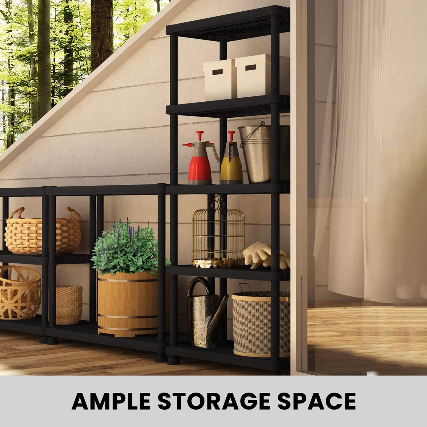 Vivo Technologies 2 x 5 Tier Heavy Duty Plastic Shelving Unit Storage Racking Shelves For Garage Warehouse Shed Kitchen (2 Pack)