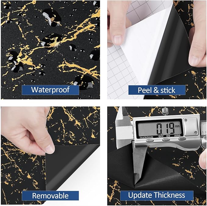 FunStick 24"x200" Modern Black and Gold Wallpaper Peel and Stick Wallpaper