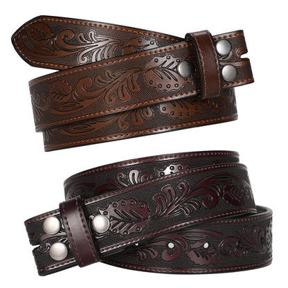 SANSTHS 2 Pack Western Belts for Men without Buckle, Cowboy Belt for Buckle Western Leather Belt Straps for Jeans, Coffee & Brown