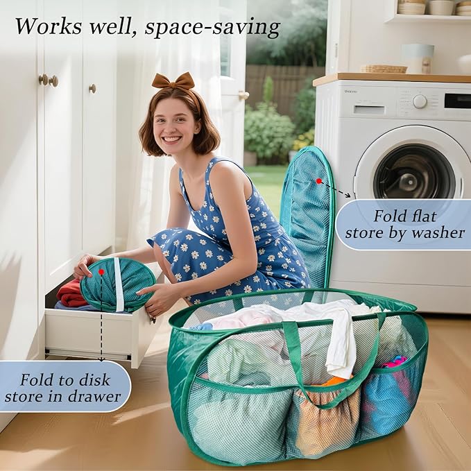 Collapsible Laundry Basket 2 pack, Mesh Pop Up Laundry Hampers
