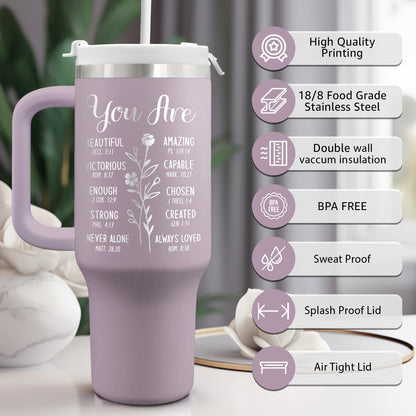 Pandzee Christian Gifts For Women - Birthday Christmas Gifts for Mom Grandma Sister Friend Coworker - Inspiration Religious Self Care Gift For Women - 40oz Tumbler With Straw Lid Travel Cup
