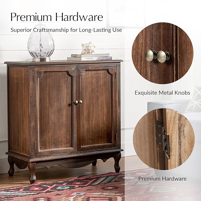 Solid Wood Sideboard with Adjustable Feet, 2 Shelves Storage Accent Cabinet