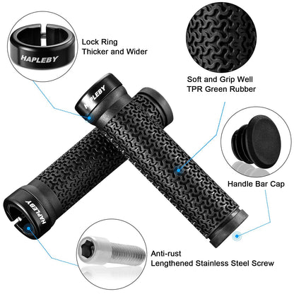 Hapleby Premium Bike Handlebar Grips, Single Lock-on Professional Mountain Bicycle Handlebar Locking Grips with Anti-Slip, 2PCS Screw and 2PCS Allen Wrench for Free