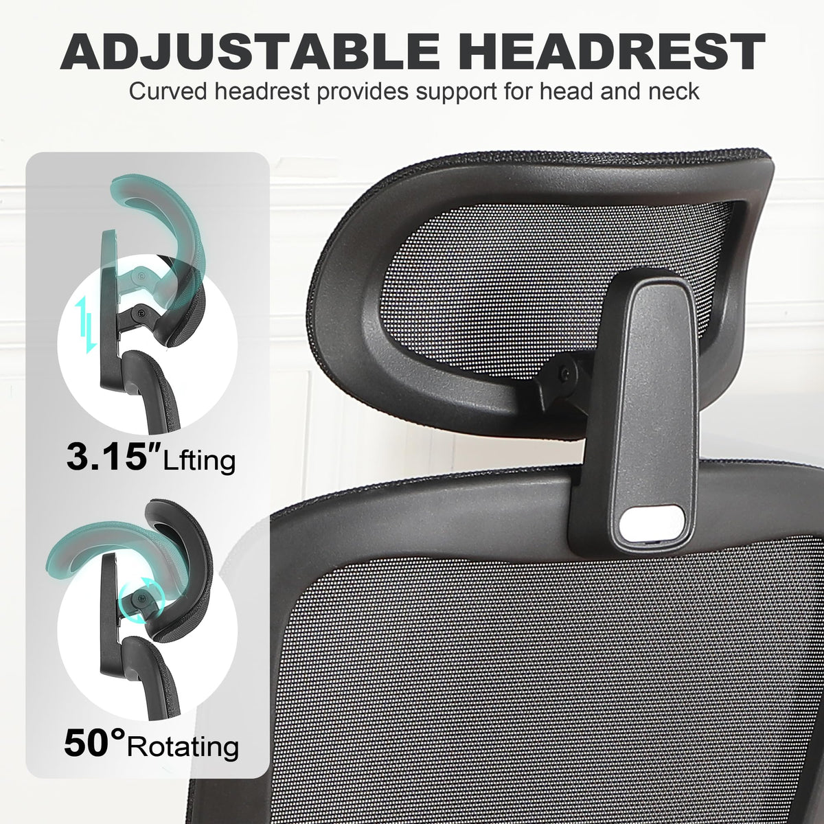 Ergonomic Office Chair with Footrest, Mesh Desk Chair with Adjustable Headrest & Armrests & Dynamic Floating Wing Lumbar Support, High Back Computer Chair for Home Office, BIFMA Certified, Black