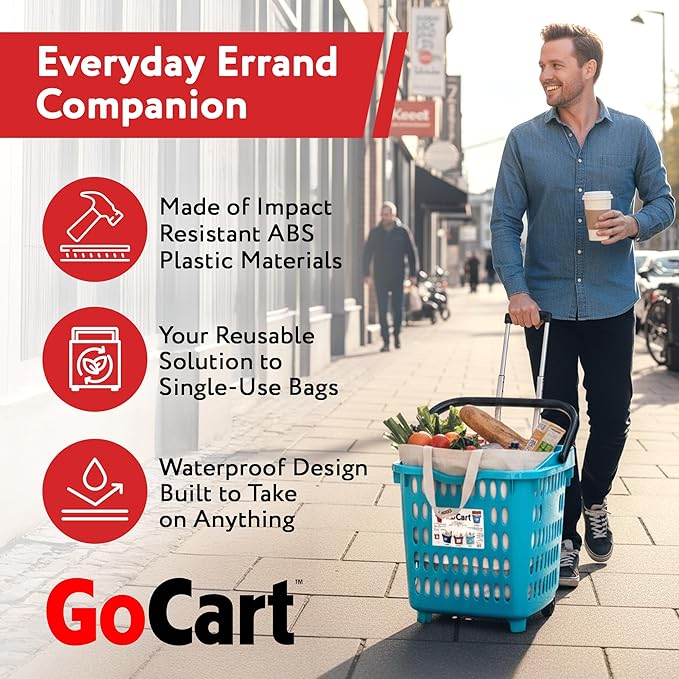 dbest products Bigger GoCart Grocery Cart Rolling Shopping Laundry Basket on