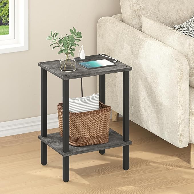 TUTOTAK End Table with Charging Station, Small Side Table with Outlets