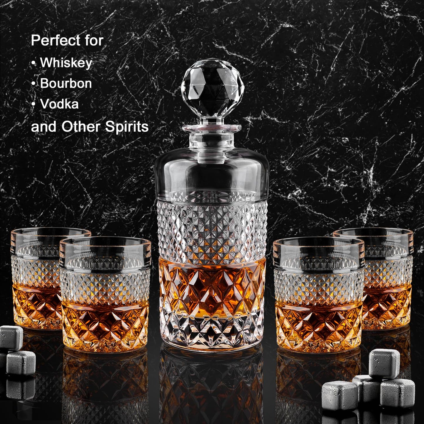 Cambareign 27oz Whiskey Decanter Set in Gift Box, Crystal Whiskey Decanter Sets for Men, Liquor Decanters with 4 Glasses, Gifts for Men Dad