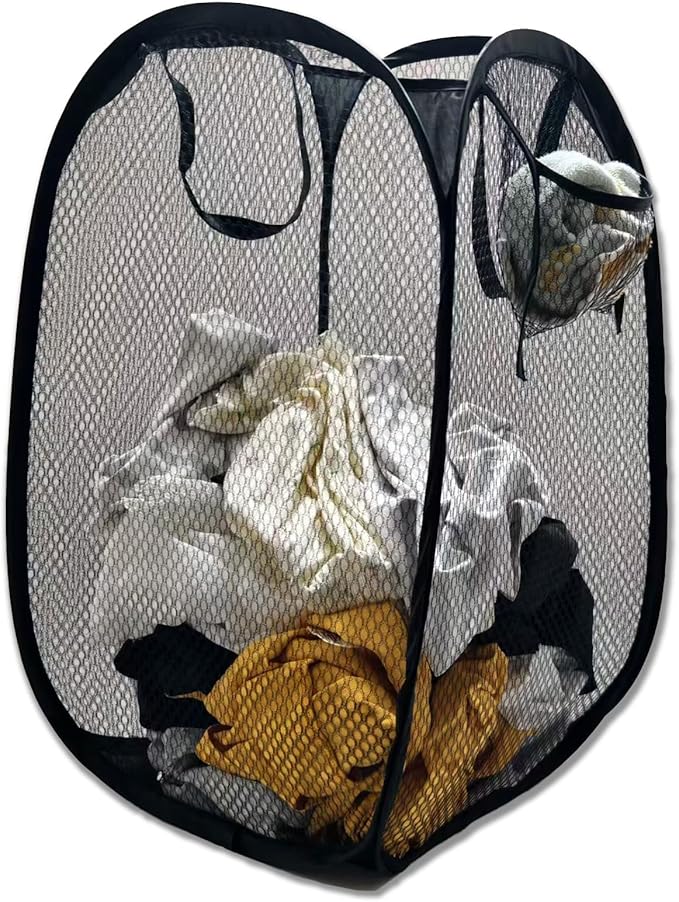 Collapsible Laundry Basket, Dirty Clothes Mesh Pop Up Hamper, Small Foldable