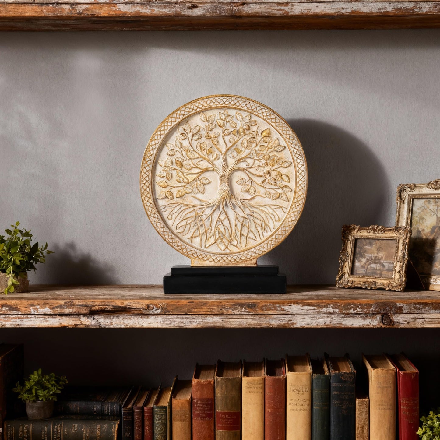 DOVDOV Circular Tree of Life Decorative Sculpture, Wood-Effect Home Decor Statue, Modern Art Home Decor Suitable for Office Bookshelves, Coffee Tables, and countertops as Decorative Accents.