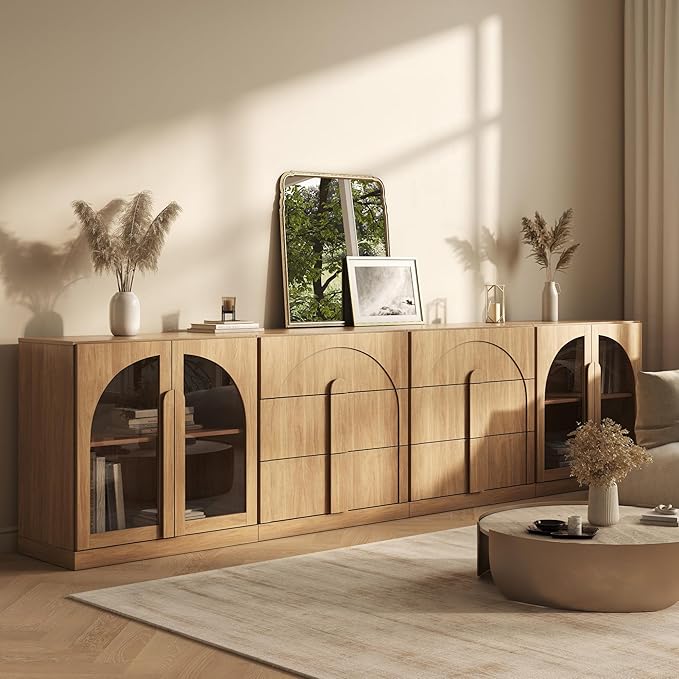 BELLEZE 4-Piece Modular Sideboard Buffet Cabinet Freely Configurable, Glass