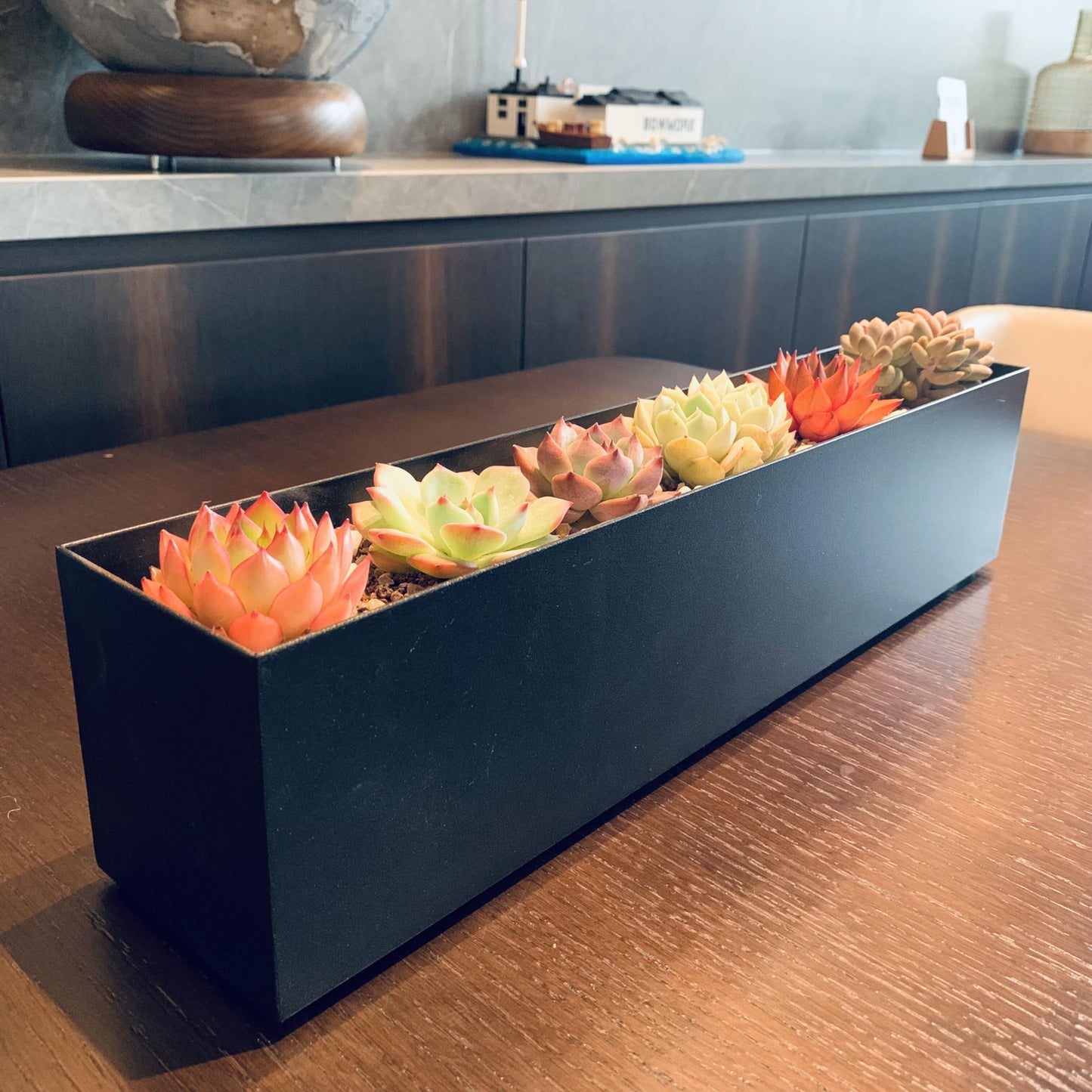 PSOIRGCNH Modern Metal Steel Trough Planter - Rectangle Black Planters for Indoor - 16" Window Sill Planters - Table or Window Boxes Planter - Windowsill Herb(1pc Short Black)