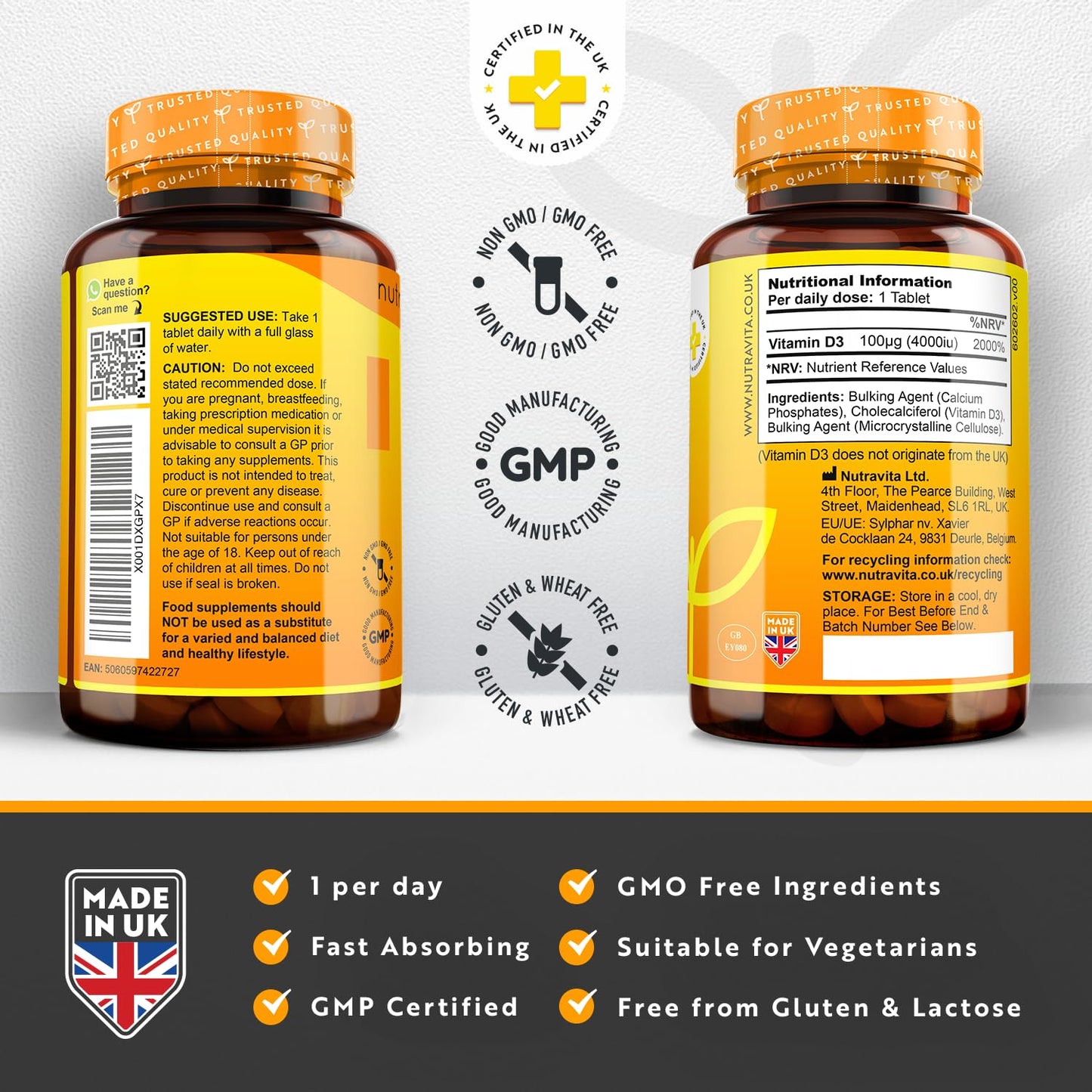 Vitamin D 4000 IU - 500 Micro Tablets - Max Strength - 16 Month Supply - Hight Strength Vegetarian VIT D3 - Vitamin D3 Supports Your Immune System & Bone Health - Made in The UK by Nutravita