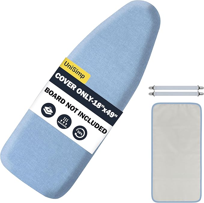 Ironing Board Cover and Pad 18"x49" Extra Thick Natural Cotton, Scorch and