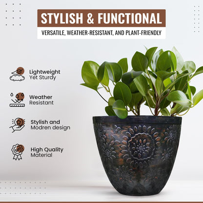 SG Traders Pack Of 2 X-Large Plastic Round Chengdu Plant Pots Indoor Outdoor Top Diameter Flower Pots with Drainage Holes, Beautiful Planters for Your Garden Needs (30, 36, 40cm)