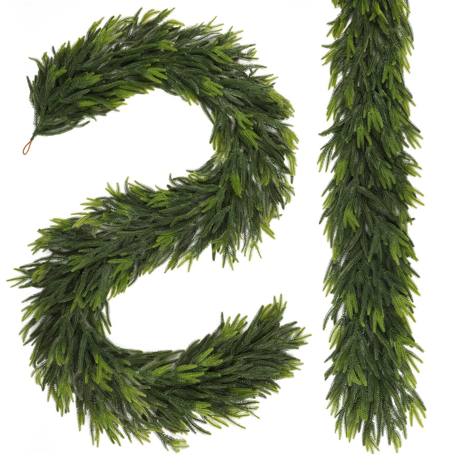 N&T NIETING 2 PCS Christmas Norfolk Pine Garland, Real Touch Pine Garlands Faux Greenery Garland Winter Christmas Garland for Table Mantle Fireplace Holiday Indoor Outdoor Xmas Decorations (6 FT)
